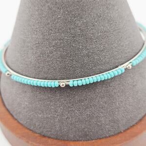 Silver Tone Seed Bead Bangle Bracelet Silver Tone With Turquoise Dainty Western